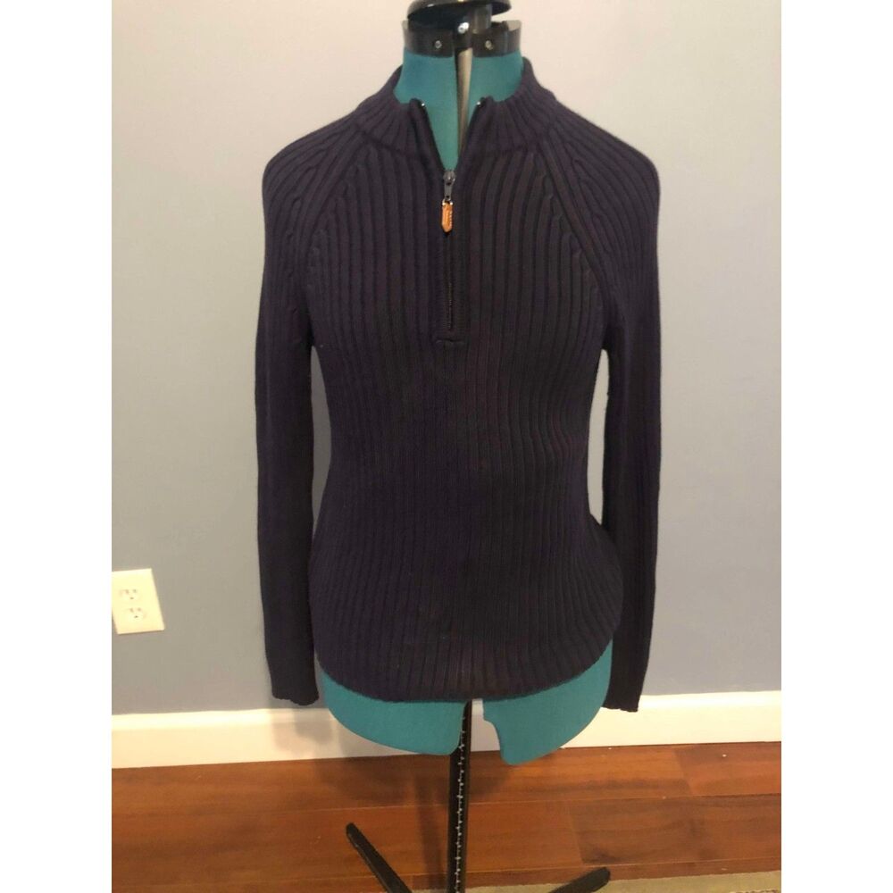 J.McLaughlin Vintage Deep Navy Ribbed Quarter Zip Sweater, size S